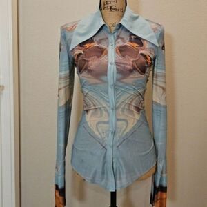 OFAKIVA Long Sleeve Stretch Mesh Top Size M